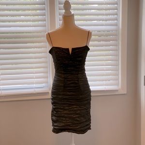 Nicole Miller size 6P Gunmetal Metallic Ruched Cocktail Dress